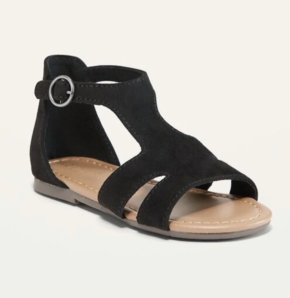 OLD NAVY Toddler Girls Faux Suede T-Strap Sandal Black Size 6T NWT